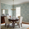 Kasai Aqua | Thibaut Wallcoverings - Dining Room Visualization (AI-generated, may not be to scale. Verify pattern scale with product specifications.)