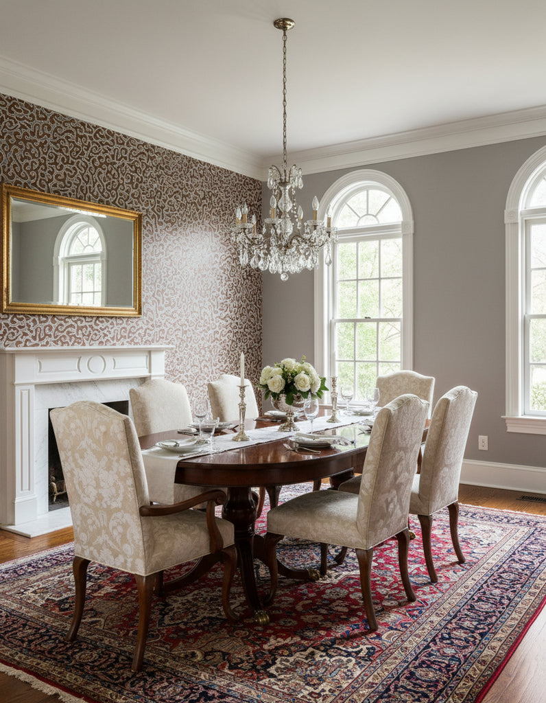 Java | Rust Wallpaper - Dining Room Visualization (AI-generated, may not be to scale. Verify pattern scale with product specifications.)