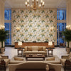 Althea Cotton P Citron | Kravet - Hotel Lobby Visualization (AI-generated, may not be to scale. Verify pattern scale with product specifications.)