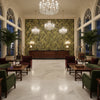 Mansfield Linen Woodlan | Kravet - Hotel Lobby Visualization (AI-generated, may not be to scale. Verify pattern scale with product specifications.)