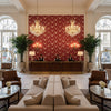 Antlers Red | Kravet - Hotel Lobby Visualization (AI-generated, may not be to scale. Verify pattern scale with product specifications.)