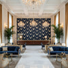Antlers Navy | Kravet - Hotel Lobby Visualization (AI-generated, may not be to scale. Verify pattern scale with product specifications.)