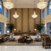 Indian Zag Bark | Kravet - Hotel Lobby Visualization (AI-generated, may not be to scale. Verify pattern scale with product specifications.)