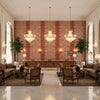 Indian Zag Paprika | Kravet - Hotel Lobby Visualization (AI-generated, may not be to scale. Verify pattern scale with product specifications.)