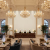 Dublin Linen ivory | Kravet - Hotel Lobby Visualization (AI-generated, may not be to scale. Verify pattern scale with product specifications.)