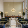 Dublin Linen  Steel | Kravet - Hotel Lobby Visualization (AI-generated, may not be to scale. Verify pattern scale with product specifications.)
