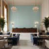 Dublin Linen seafoam green | Kravet - Hotel Lobby Visualization (AI-generated, may not be to scale. Verify pattern scale with product specifications.)
