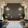 Dublin Linen steel blue | Kravet - Hotel Lobby Visualization (AI-generated, may not be to scale. Verify pattern scale with product specifications.)