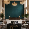 Dublin Linen  Indigo | Kravet - Hotel Lobby Visualization (AI-generated, may not be to scale. Verify pattern scale with product specifications.)