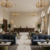 Watermill Linen beige | Kravet - Hotel Lobby Visualization (AI-generated, may not be to scale. Verify pattern scale with product specifications.)
