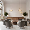 Watermill Linen Mist | Kravet - Hotel Lobby Visualization (AI-generated, may not be to scale. Verify pattern scale with product specifications.)