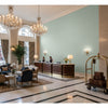 Watermill Linen pale green | Kravet - Hotel Lobby Visualization (AI-generated, may not be to scale. Verify pattern scale with product specifications.)