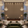 Watermill Linen Tea | Kravet - Hotel Lobby Visualization (AI-generated, may not be to scale. Verify pattern scale with product specifications.)