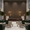 Watermill Linen Seal | Kravet - Hotel Lobby Visualization (AI-generated, may not be to scale. Verify pattern scale with product specifications.)