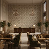 Tetbury Grey/Bisque | Kravet - Hotel Lobby Visualization (AI-generated, may not be to scale. Verify pattern scale with product specifications.)