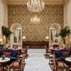 Tetbury Rose/Aqua | Kravet - Hotel Lobby Visualization (AI-generated, may not be to scale. Verify pattern scale with product specifications.)