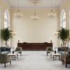 Oxford Velvet beige | Kravet - Hotel Lobby Visualization (AI-generated, may not be to scale. Verify pattern scale with product specifications.)