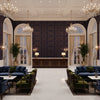 Oxford Velvet Plum | Kravet - Hotel Lobby Visualization (AI-generated, may not be to scale. Verify pattern scale with product specifications.)