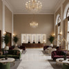 Oxford Velvet Taupe | Kravet - Hotel Lobby Visualization (AI-generated, may not be to scale. Verify pattern scale with product specifications.)