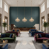 Oxford Velvet Teal | Kravet - Hotel Lobby Visualization (AI-generated, may not be to scale. Verify pattern scale with product specifications.)