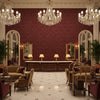 Oxford Velvet Cranberry | Kravet - Hotel Lobby Visualization (AI-generated, may not be to scale. Verify pattern scale with product specifications.)
