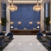 Lonsdale Blue | Kravet - Hotel Lobby Visualization (AI-generated, may not be to scale. Verify pattern scale with product specifications.)
