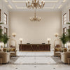 Skye Wool Flax | Kravet - Hotel Lobby Visualization (AI-generated, may not be to scale. Verify pattern scale with product specifications.)