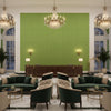 Skye Wool olive green | Kravet - Hotel Lobby Visualization (AI-generated, may not be to scale. Verify pattern scale with product specifications.)