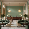 Skye Wool Mint | Kravet - Hotel Lobby Visualization (AI-generated, may not be to scale. Verify pattern scale with product specifications.)