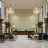 Lille Linen Oldmint | Kravet - Hotel Lobby Visualization (AI-generated, may not be to scale. Verify pattern scale with product specifications.)