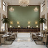 Lille Linen Kelly Green | Kravet - Hotel Lobby Visualization (AI-generated, may not be to scale. Verify pattern scale with product specifications.)