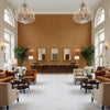 Lille Linen Gold | Kravet - Hotel Lobby Visualization (AI-generated, may not be to scale. Verify pattern scale with product specifications.)