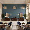Lille Linen  Sea Blue | Kravet - Hotel Lobby Visualization (AI-generated, may not be to scale. Verify pattern scale with product specifications.)