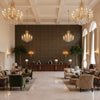 Lille Linen Acorn | Kravet - Hotel Lobby Visualization (AI-generated, may not be to scale. Verify pattern scale with product specifications.)