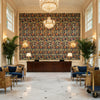 Leyland Print Blue/Multi | Kravet - Hotel Lobby Visualization (AI-generated, may not be to scale. Verify pattern scale with product specifications.)