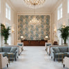 Chinese Lantern Ii Sky/Jade | Kravet - Hotel Lobby Visualization (AI-generated, may not be to scale. Verify pattern scale with product specifications.)