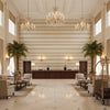 Entoto Stripe Ivory/Flax | Kravet - Hotel Lobby Visualization (AI-generated, may not be to scale. Verify pattern scale with product specifications.)