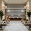 Entoto Stripe Blue/Indigo | Kravet - Hotel Lobby Visualization (AI-generated, may not be to scale. Verify pattern scale with product specifications.)