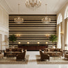 Entoto Stripe Ebony/Cocoa | Kravet - Hotel Lobby Visualization (AI-generated, may not be to scale. Verify pattern scale with product specifications.)
