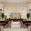 Varona Natural | Kravet - Hotel Lobby Visualization (AI-generated, may not be to scale. Verify pattern scale with product specifications.)