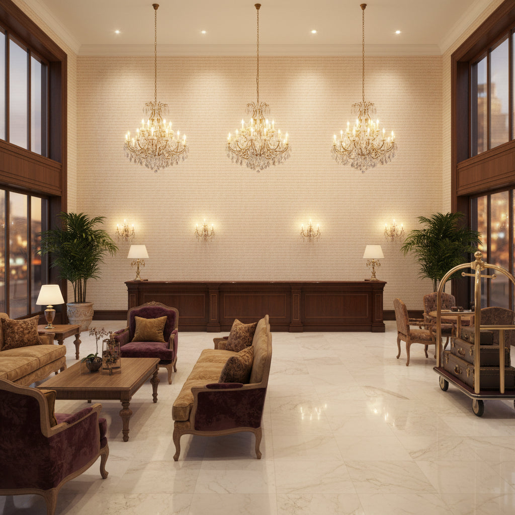 Varona Petal | Kravet - Hotel Lobby Visualization (AI-generated, may not be to scale. Verify pattern scale with product specifications.)