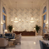 Davenport Print Frost Blue | Kravet - Hotel Lobby Visualization (AI-generated, may not be to scale. Verify pattern scale with product specifications.)