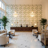 Davenport Print Greenery | Kravet - Hotel Lobby Visualization (AI-generated, may not be to scale. Verify pattern scale with product specifications.)