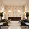 Davenport Print Coral | Kravet - Hotel Lobby Visualization (AI-generated, may not be to scale. Verify pattern scale with product specifications.)