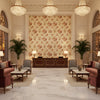 Adelyn Handblock Lilac | Kravet - Hotel Lobby Visualization (AI-generated, may not be to scale. Verify pattern scale with product specifications.)