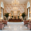 Adelyn Handblock Rose | Kravet - Hotel Lobby Visualization (AI-generated, may not be to scale. Verify pattern scale with product specifications.)