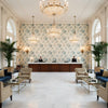 Adelyn Handblock Blue | Kravet - Hotel Lobby Visualization (AI-generated, may not be to scale. Verify pattern scale with product specifications.)