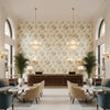 Adelyn Handblock Celadon | Kravet - Hotel Lobby Visualization (AI-generated, may not be to scale. Verify pattern scale with product specifications.)