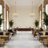 Coombes Sheer Linen | Kravet - Hotel Lobby Visualization (AI-generated, may not be to scale. Verify pattern scale with product specifications.)