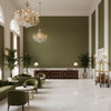 Gemma Velvet olive green | Kravet - Hotel Lobby Visualization (AI-generated, may not be to scale. Verify pattern scale with product specifications.)